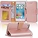 Arae Case for iPhone 5 / iPhone 5s, Premium PU Leather Wallet case [Wrist Strap] Flip Folio [Kickstand Feature] with ID&Credit Card Pockets - Rosegold