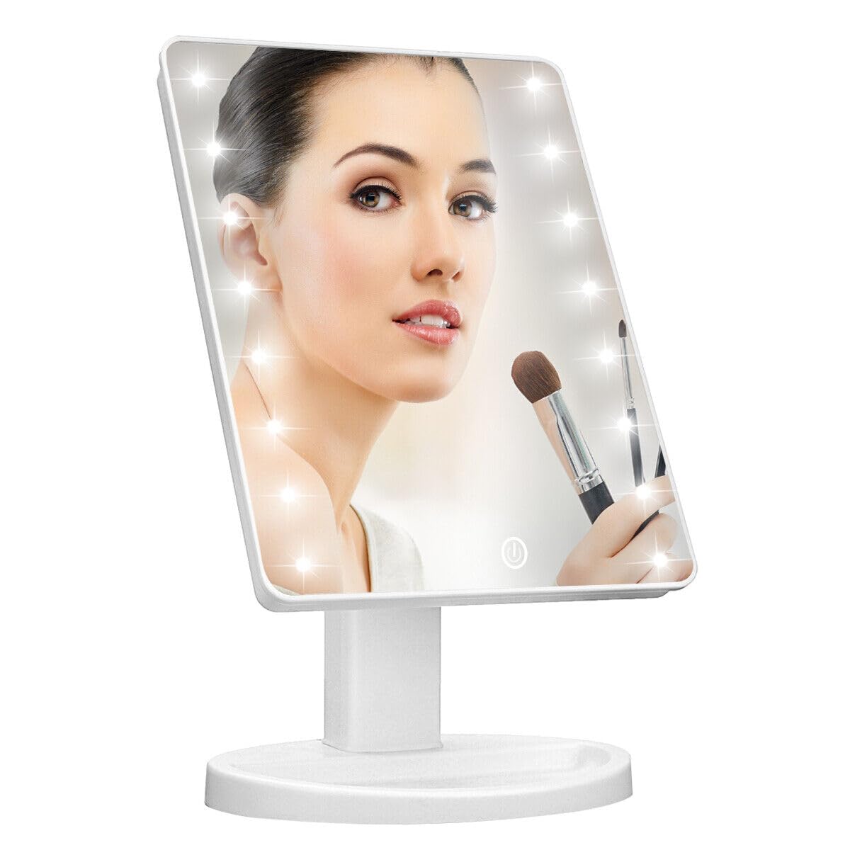 Vivo Technologies 16 LED Touch Vanity Makeup Mirror – Portable Tabletop Cosmetic Light with Tray, 180° Swivel Rotation, Touch Control, White – UK Plug