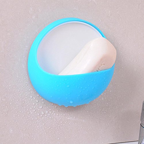 YRD TECH Plastic Suction Cup Soap Toothbrush Box Dish Holder Bathroom Shower Accessory (Blue)