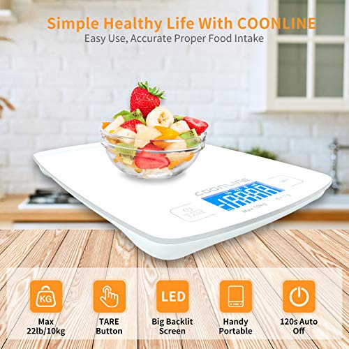 Food Scale, 22lb Digital Kitchen Scale Weight Grams and Ounces for Cooking Baking, 1g/0.1oz Precise Touch Screen Scale with Tare Function - Tempered Glass Platform (white)