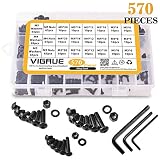 VIGRUE M3 M4 M5 Alloy Steel Hex Socket Button Head Cap Nuts Flat Washers Kit Black Screw Assortment(570 PCS)