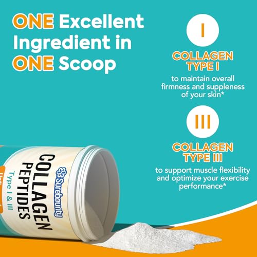 SUREBOUNTY COLLAGEN PEPTIDES POWDER, TYPE I & III, GRASS-FED BOVINE SOURCE, UNFLAVORED, DISSOLVES EASILY, SKIN, HAIR, NAIL & MUSCLE CARE, PALEO & KETO FRIENDLY, 8OZ