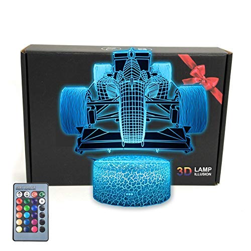 KNFUI Sports Formula F1 Race Car Roadster 3D Illusion Lamp Decor Night Light with 16 Colors,Bedroom Decorations Toys Gifts for Dad,Mothers,Men,Women,Kids,Boys,Girls,Teens