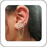 Yheakne Vintage Cz Double Piercing Earrings Chain Climber Crawler Earrings Gold Tassel Chain Dangle Earrings Crystal Heart Climber Stud Earrings Jewellery for Women