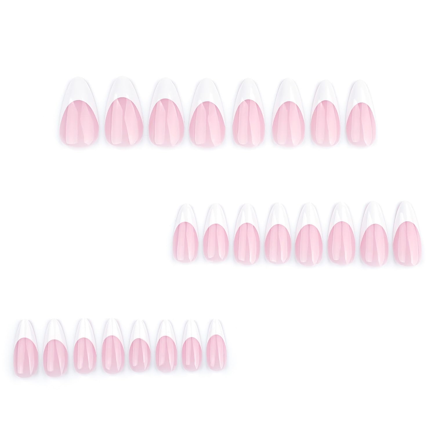 LPOODDNU White French Tip Press on Nails Almond Medium Fake Nails Glossy Pink False Nails with Designs Pink Acrylic Nails Press ons Full Cover Glue on Nails Stick on Nails for Women Manicure 24Pcs - Image 2
