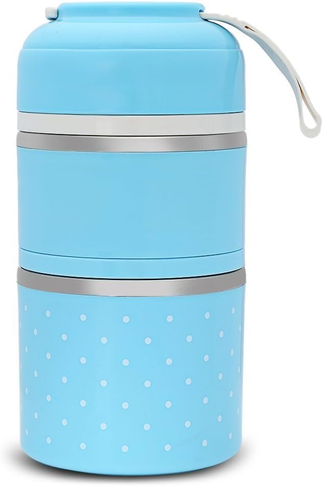 Dameifeng Stainless Steel food Storage with Handles Container Lunch Box with 1/2/3 Stackable Round Bowls Lid of Food Saver with Carry for Work Lunches Picnic Travel BBQs Camping (Blue, 2-Layer)