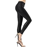 Ginasy Faux Leather Leggings for Women Tummy Control Stretch High Waist Pleather Pants with Thin Fleece Lined