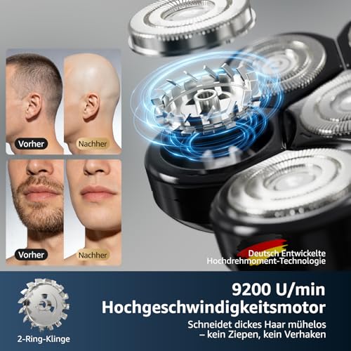 Bald Razor Men's Electric 7D Head Shaver Bald with 5-in-1 Care Set, LED Display, Rechargeable, Flexible 360 Degree Shaving Head, IPX6 Waterproof, 9200 rpm