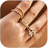 LOFITOR 6PCS Stackable Gold Rings for Women Non Tarnish Trendy Dainty 14K Gold Filled Stacking Cubic Zirconia Thumb Ring Set Pack Statement Chunky Band Rings Promise Engagement Rings Size 6-10