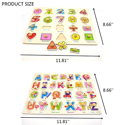 Pegged Puzzle Wooden Puzzle-Citmage Alphabet & Numbers Learning Puzzles Preschool Education for kids ages 2 and up Colorful (2 Pack) - Thumbnail 6