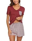 Hotouch Womens Pajama Set Striped Short Sleeve Sleepwear Pjs Sets