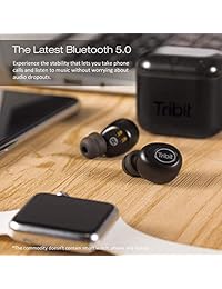Tribit X1 True   Auriculares inalámbricos con Bluetooth 5.0 3D estéreo de graves profundos 18 horas de reproducción Bluetooth para deportes de correr, auriculares intrauditivos Bluetooth con funda de carga de micrófono integrada, color negro carbón