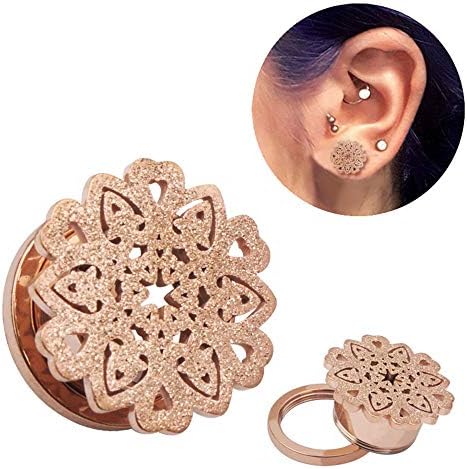 Tunnel Plugs Stretcher Gauge Earrings A Pair Of Fashion Cartilage Earrings Hypoallergenic Scrub Flowers Shape Stainless Steel Earplugs Plug Measuring Instrument Ear Piercing Plugs Screw Expander Ear G