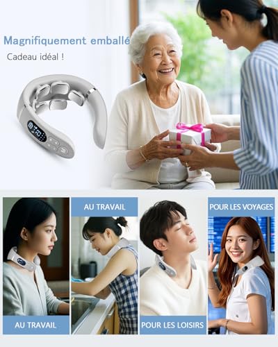 Neck Massager, 6 Heads Portable Electric Massager with 42°C Thermal Therapy, 12 Modes 22 Levels, Smart Voice Function, LCD Display, Suitable for Home and Office