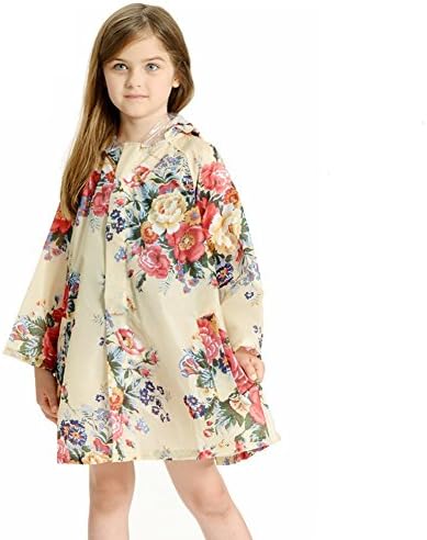 ColorDrip Children's Peony Print Waterproof Raincoat Medium Beige (Large)