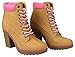 J.J.F Shoes Women JoJo Tan/Fuchia Military Two Tone Lace Up Platform Chunky High Heel Ankle Booties-6