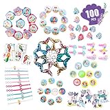 Joyful Toys Mermaid Party Favors 100Pcs - Mermaid Party Supplies Bracelet, Keychain, Rings, Badges, Clips, Tambourines, Stickers, Tattoos, Mazes, Birthday Gifts