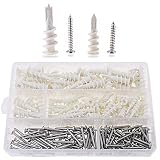 Hilitchi 200 Pieces 2 Size Plastic Self Drilling Drywall and Hollow-Wall Anchors with Tapping Screws Assortment Kit