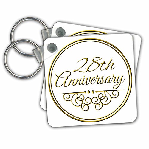 28th Anniversary gift -gold text wedding anniversaries- Key Chains, 2.25 x 2.25 inches, set of 2 (kc_154470_1)