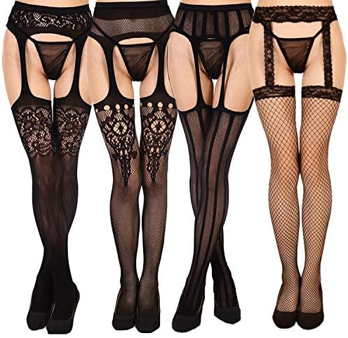 3/4 Pairs Womens stockings and suspenders set Fishnet Tights Suspender Stockings Garter Belt Thigh High Stocking Sheer Stockings for Ladies