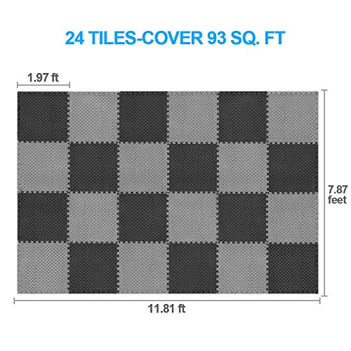 innhom 24 Tiles, 93 SQ. FT Gym Mat Exercise Mat Puzzle Foam Mats Gym Flooring Mat Interlocking Foam Mats with EVA Foam Floor Tiles for Gym Equipment Workout Mat, Black and Gray