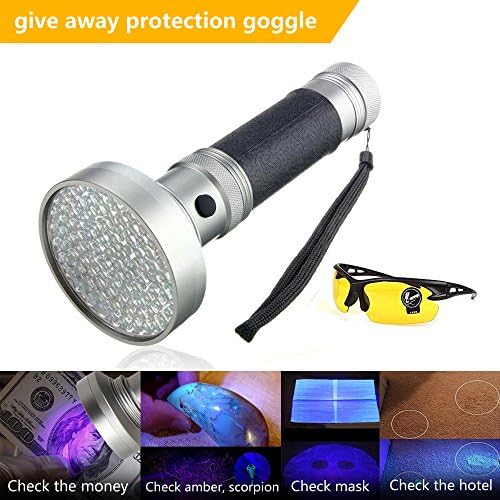 HVIKOV UV Black Light Flashlight, 100 LED with 30-feet Flood Effect, with UV Safty Glass,For Home &amp; Hotel Inspection, Pet Urine &amp; Stains