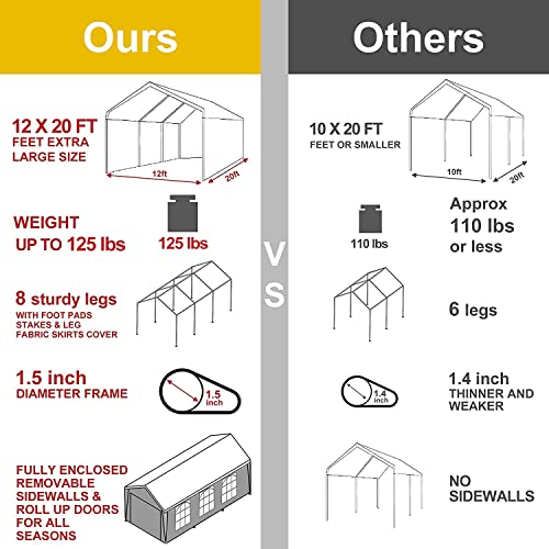 Abba Patio Extra Large Heavy Duty Carport with Removable Sidewalls