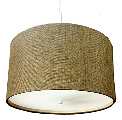 2 Light Plug-In Pendant Light By Home Concept - Hanging Swag Lamp Shallow Drum Chocolate Burlap - Perfect for apartments, dorms, no wiring needed (Brown, White two-light) - Thumbnail 4