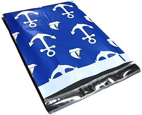 10x13 Blue Nautical Sailboat Mailers - Pack of 100 - Self Sealing Poly Bags, Lightweight, Tear Resistant - Designer Shipping Envelopes - Custom Gift Bags