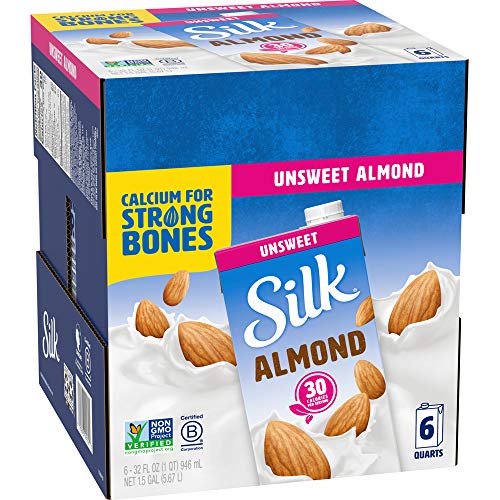 Silk Almond Milk Unsweetened Original 32 oz (Pack of 6) Shelf Stable, Unsweetened, Unflavored