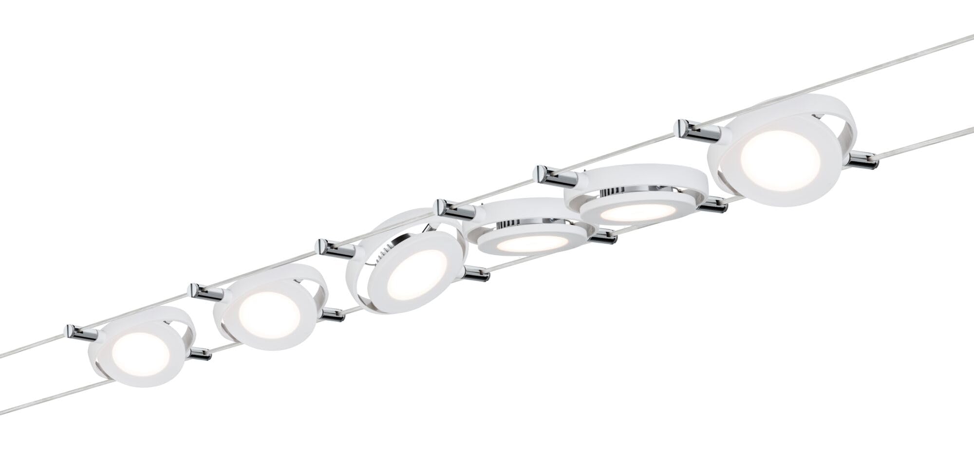 Paulmann 941.06 RoundMac LED Wire System Spot Lights - Tension Wire Lighting Set w/ 6 Round Lamps, 10m Cable Wire & Transformer - Indoor Lighting for Ceiling or Wall in White Matte max 24W 2700K