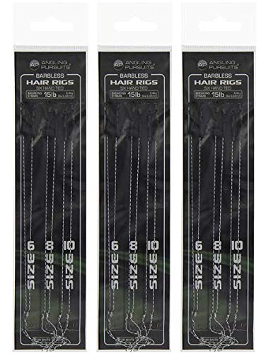 Angling Pursuits 18 Braid Carp Fishing Hair Rigs Size 6 8 10 6 Of Each Size Barbless Hand Tied for 12-20mm Baits Boilies