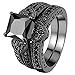 FENDINA Womens Vintage Luxurious Black Gold Plated Wedding Engagement Rings Nano Cubic Zirconia Anniversary Promise Rings Set, Size 10