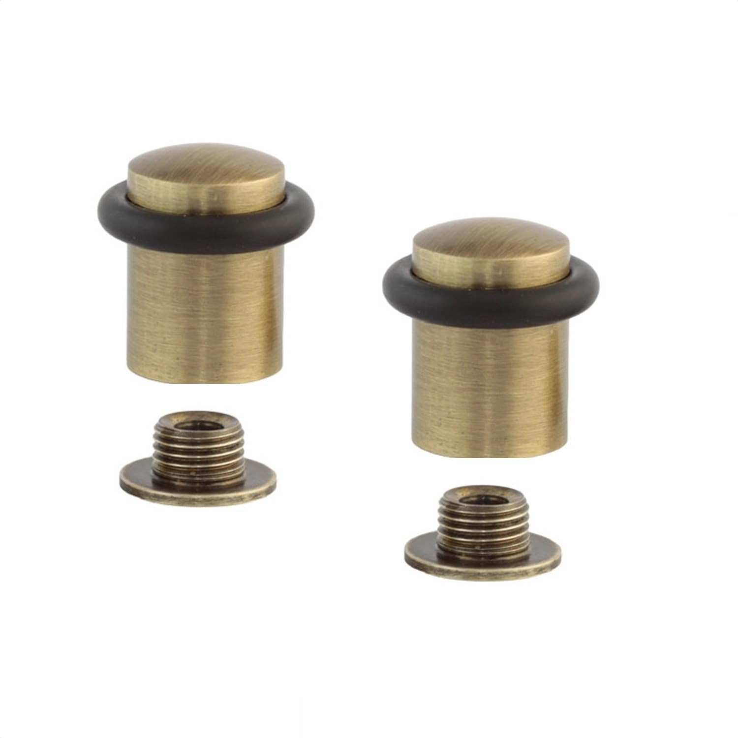 Pack of 2 Door Stops| Threaded Base | Made of Brass | Includes Screw + Mounting Plug | EVI Herrajes I-10824X352U (Brass Leather - Black Rubber, 20x29mm)