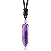 TIKCAUZ Hexagonal Crystal Points Pendant Necklace Black Obsidian Healing Stone Necklace Adjustable Rope Reiki Gemstone Necklace Handmade Jewelry for Men Women