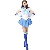 OURCOSPLAY Women's Mizuno Ami Battle Cosplay Costume Dress 6 Pcs Set