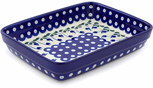 Click Here to See More Images Polish Pottery 9½-inch Rectangular Baker made by Ceramika Artystyczna (Bleeding Heart Peacock Theme) + Certificate of Authenticity