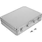 DOITOOL Silver Aluminum Briefcase with Lock, Aluminum Briefcase for Men or Women, Metal Hard Case with Foam for Travelers Luggage Craftsman Travel Cash (14.54 X 11.2 X 3.54inch)