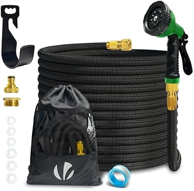 ® Manguera Extensible 15m, Manguera Flexible Jardín con Pistola Rociadora de 10 Funciones, Conectores de Latón de 1/2 y 3/4 Pulgadas Bolsa de Almacenamiento, Negro