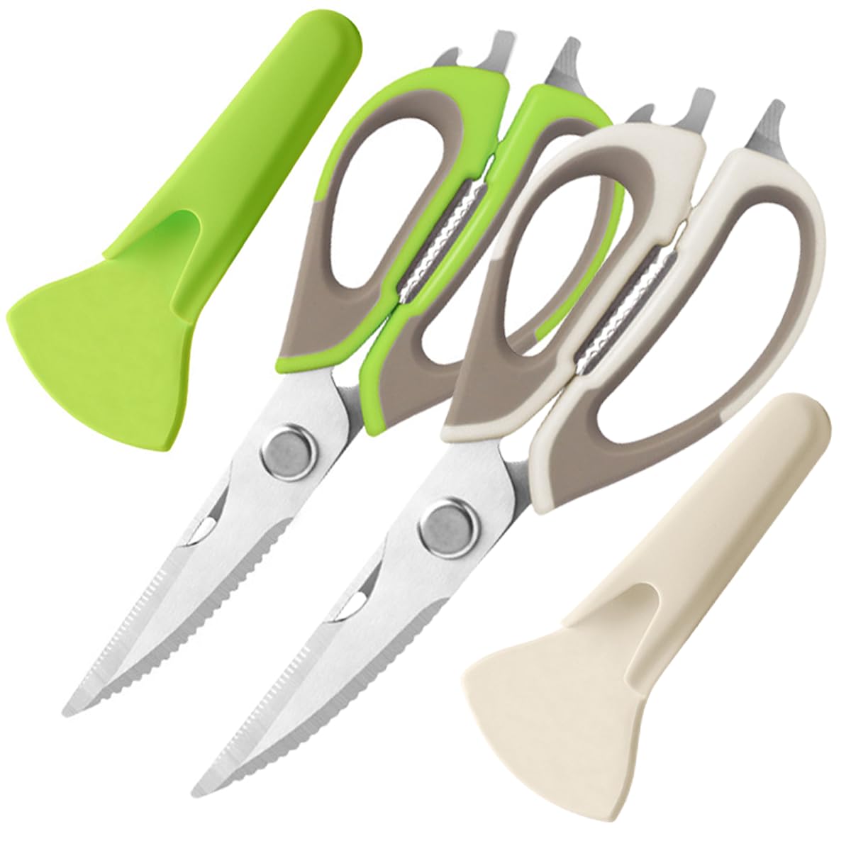 Photo 1 of 2 Pcs Heavy Duty Kitchen Shears with Magnetic Holder for Fridge, Multi-function Kitchen Magnetic Scissors for Food - Come Apart Design, Rust-Resistant (White and Green)