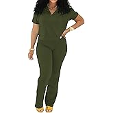 PINSV 2 Piece Sets For Women Casual V Neck Lounge Sets Short Sleeve Top Flare Pants Daily Tracksuit