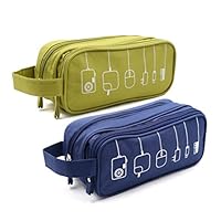 HONSKY 2 Set Medium Water Repellent Travel Electronics Accessories Gadget Cable Cord Organizer, Hanging Cosmetic Makeup Toiletry Space Storage Bags Cases Pouch for Kids Women Men, Green & Dark Blue