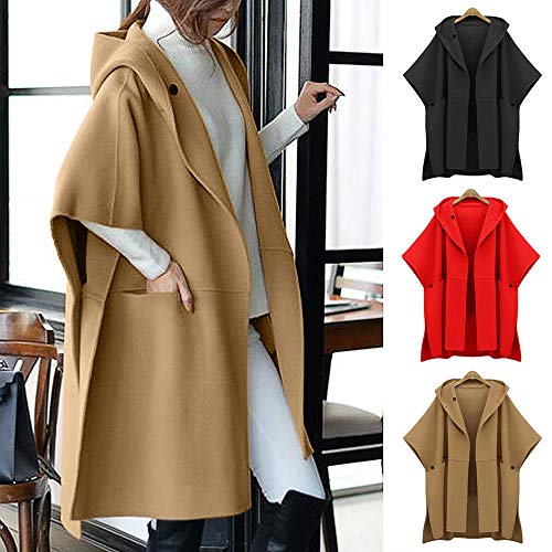 POTO Women Coats Plus Size, Ladies Loose Batwing Wool Poncho Winter Warm Coat Jacket Cloak Cape Parka Outwear - Thumbnail 2