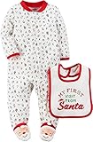Carters Unisex Baby 2-Piece Santa Bib & Sleep & Play Set White