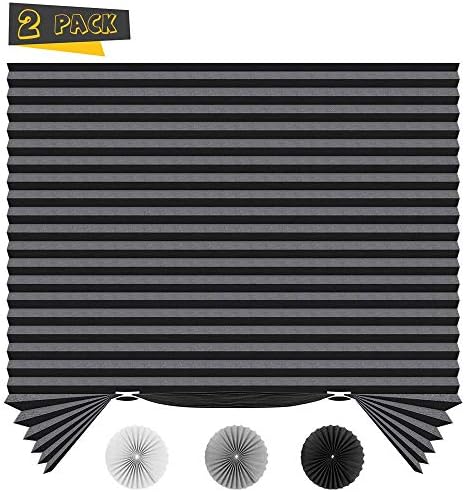 SMONTER 2 Pack Light Filtering Pleated Fabric Shade, Quick Fix and Easy to Install, with 4 Clips (120CMx170CM - 2 PACK, Black)…
