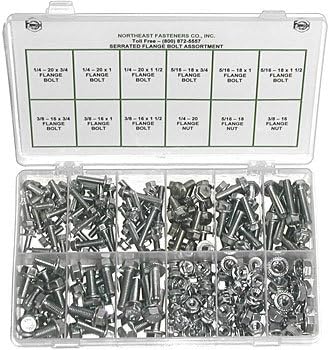 NEF Serrated Flange Bolt & Nut Assortment, Coarse Thread, 245 Pieces