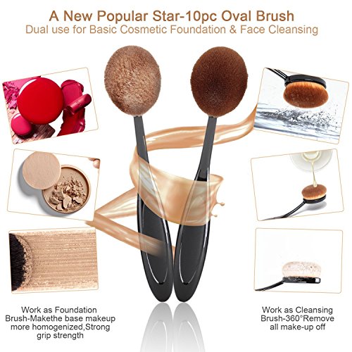 Beauty Kate Oval Makeup Brush Set of 10pcs Super Soft Professional Tooth-brush (Black) - Contour Blush Concealer Powder Blending Eyeliner Face Oval Foundation Brush Makeup Cosmetics Brushes Tool Set - Thumbnail 7