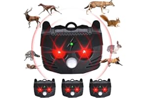 Aoocn 4 Pack Solar Powered Dual Red LED Animal Repeller, Deer Repellent for Coyote, Raccoon, Skunk, Fox, Waterproof, for Chic