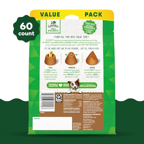 GREENIES PILL POCKETS FOR DOGS LARGE SIZE, DOG TREAT POUCH FOR CAPSULE MEDICATION, PEANUT BUTTER FLAVOR, 15.8 OZ. POUCH