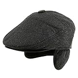 Mens Winter Hat with Ear Flap Fitted Hat Hunting Wool Newsboy Cap Black Ivy Flat Cap with Earflap XL SIGGI